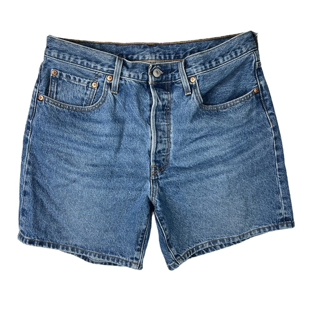 Levi’s 501 Mid Thigh Jean Shorts High Rise Denim Button Fly Womens 31